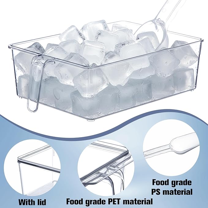 Havawish 6 Pcs Ice Storage Bin for Freezer with Lid and Flexible Scoop Set Plastic Ice Container with Lid Handle for Home Office Fridge Storage (12.4 x 8.07,12.4 x 5.91,12.4 x 3.94 Inches,Clear)