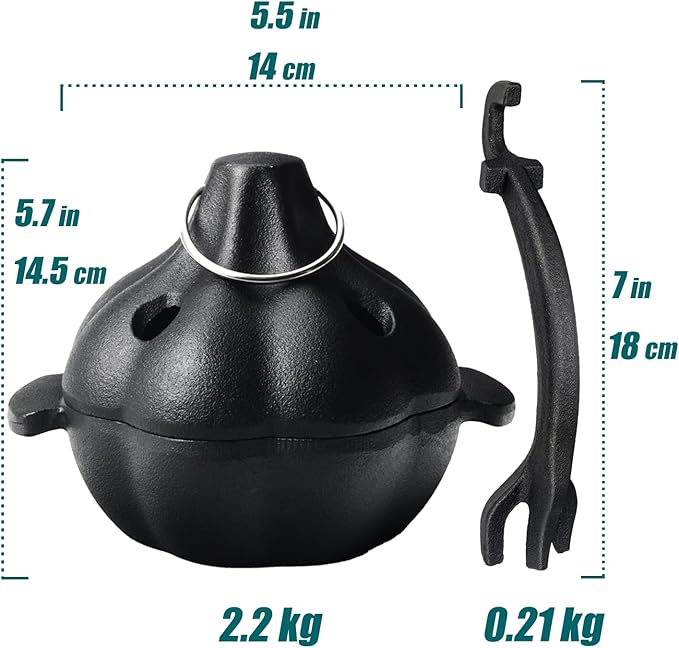 Cast Iron Garlic Roaster with Handle, Smoker Roaster, Garlic Cooker, Cast Iron Baker, Mini Roasting Pot, Potato Baker, Mini Cocotte, Used in the Kitchen Oven or Outdoors on a BBQ Grill Stove