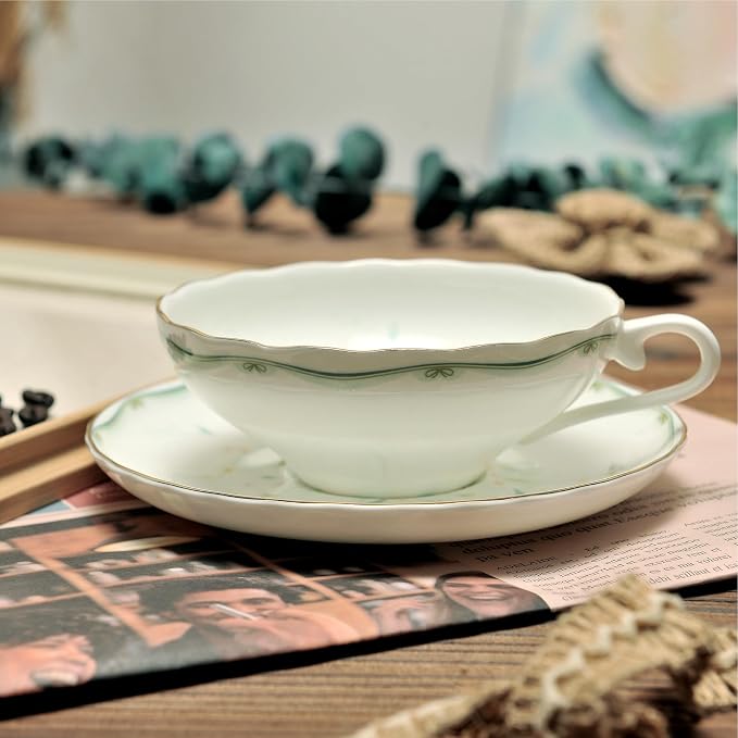Bone China Mini Espresso Cup,5 oz Porcelain Coffee Mug with Saucer Handle,Demitasse Cup,Modern Decor Art,Suitable for Espresso Machine -Flowers
