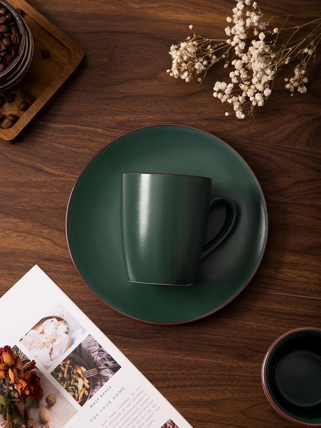 famiware Venus Coffee Mugs for 4, 13 oz Mug Set, Dringking Cup with Handle for Coffee, Tea, Cocoa, Milk, Dark Green