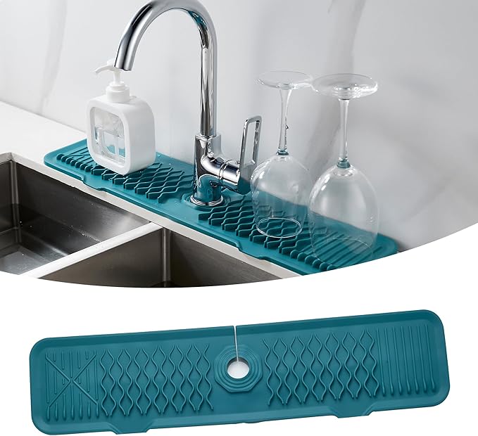 24 inch Sink Splash Guard Mat Green Dish Drying Mats Kitchen Sink Non-Slip Sink Water Splash Guard Behind Faucet Countertop Protect Kitchen Sink Splatter Screen Faucet Air Drying Mat Drip
