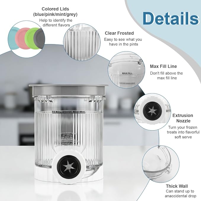 Creami Swirl Pints and Lids for Ninja, Compatible with NC700 Series, NC701, NC701C, Creami Containers for Swirl Ice Cream & Soft Serve Makers, BPA-Free & Dishwasher Safe (1Pack, Gray)