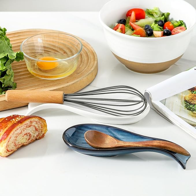 Ceramic Spoon Rest for Stove Top,Large 8.7 Inch Spoon Holder for Kitchen Counter, Porcelain Utensil Rest for for Ladle, Spatula, Tongs, Housewarming Gift,Dishwasher Safe and Heat-Resistant,White(1 PC)