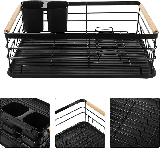 BESPORTBLE Black Iron Multifunctional Kitchen Dish Drying Rack with Large Capacity and Drain Tray, Over Sink Countertop Dish Drainer Organizer for Bowls and Utensils