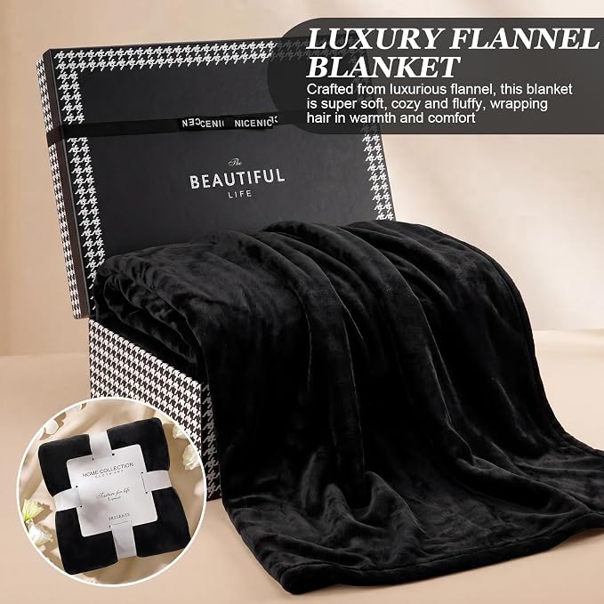 Sieral 14 Pcs Birthday Gifts for Women Care Blanket Gifts Set Spa Baskets Get Well Soon Gift Baskets Gift for Women Mom Her Girlfriend Sister Daughter Friend Wife Grandma (Piped,Black)