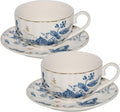 Tea Cups and Saucers Coffee Cappuccino Espresso Latte Cup Mugs Special Gold Line Ceramic Cup Porcelain Tea Cups Set of 2 (7 oz) for Gifts,Party,Gatherings, Afternoon Teas,Receptions