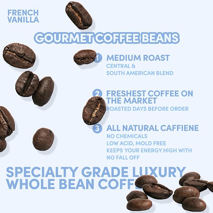 2 lb French Vanilla Whole Bean Coffee | Vanilla Flavored Coffee Beans | Bulk Medium Roast Smooth Sweet | Specialty Grade | 32 oz