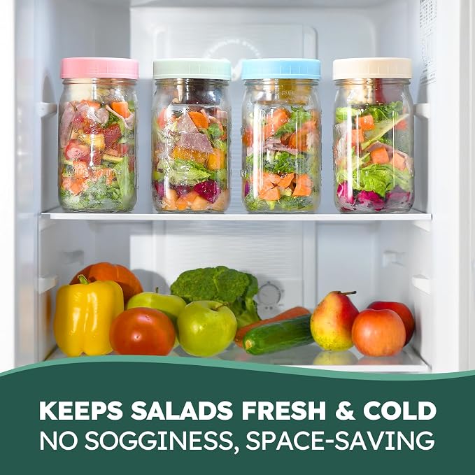 32 oz Glass Jars, Wide Mouth Mason Jars with Airtight Lids for Food Storage, Snacks, Meal Prep & Lunch Leakproof (6 Pack - Color)