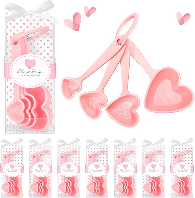 50PCS Heart Shaped Measuring Spoons Plastic Measuring Spoons Party Favors for Guests Bridal Shower Party Decorations Souvenirs Gifts Individual Packaging Box(Pink)
