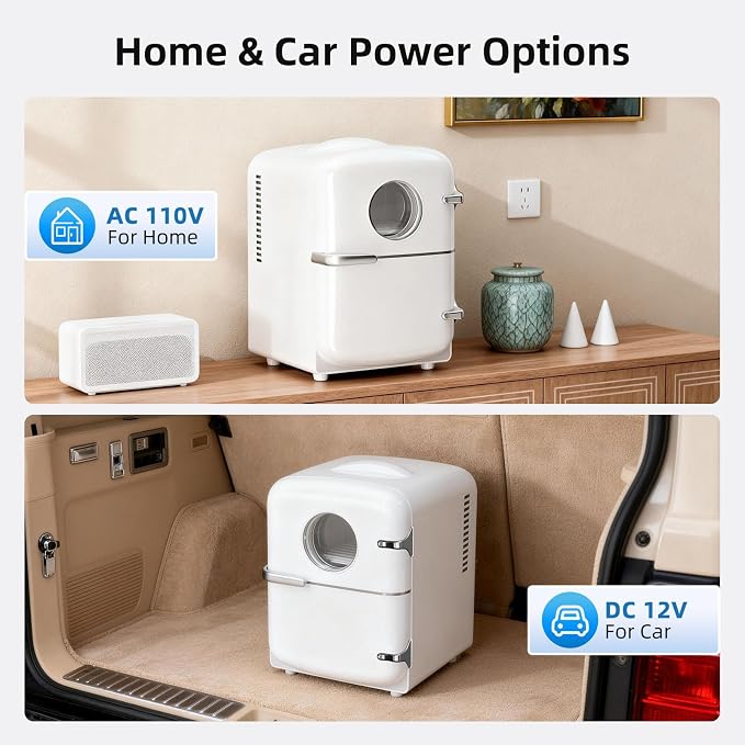 Antarctic Star Compact Mini Fridge, 4L Capacity/6 Cans Portable Cooler and Warmer Compact Refrigerator, for Bedroom,Car,Office and Dorm, Small Cooler and Warmer for Cosmetics, Beverage and Food, White