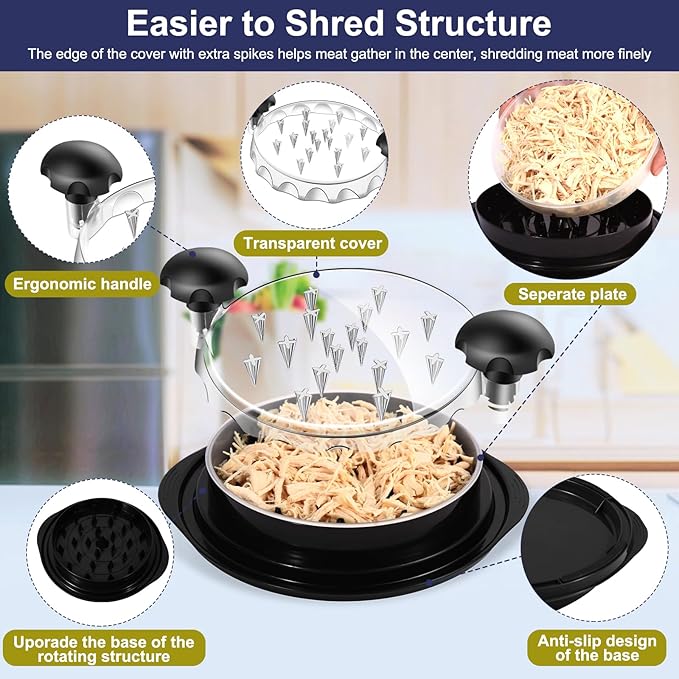 2025 Model Chicken Shredder – Separate Plate, Automatic Soap Dispenser Cleaning Brush, Anti-Slip – Large 9.8” Chicken Breast Meat Shredder, Chicken Shredder Tool Twist, Dishwasher Safe, BPA Free