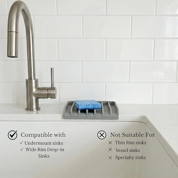 Effilogic Silicone Sponge Holder, Soap Dish, Self Draining Kitchen Sink Organizer, Kitchen Accessories, Medium Grey