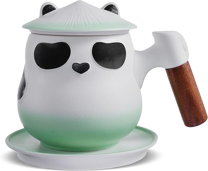 ZENS Tea Cup with Infuser and Lid for Loose Leaf Tea Steeper, 11 oz Cute Panda Tea Mug with Strainer and Coaster for Daughter, Collector's Mug Gifts