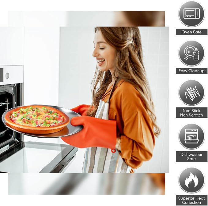 Thenshop 8 Pieces 12 Inch Pizza Pans Bulk Stainless Steel Sets Round Bakeware Pizza Trays for Oven Freezer Kitchen Baking Home Restaurant Picnics Safe Sturdy Reusable Easy Clean(Silver)