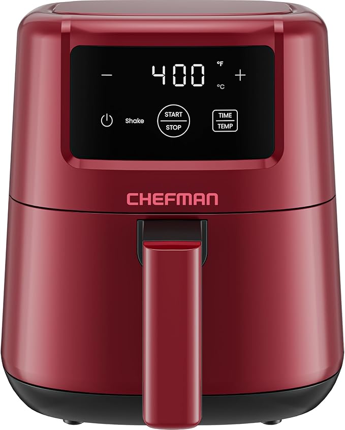 CHEFMAN 2 Qt Mini Air Fryer – Digital Space-Saving Compact Air Fryer with Nonstick and Dishwasher Safe Basket, Quick & Easy Meals in Minutes, Features Digital Timer and Shake Reminder – Red