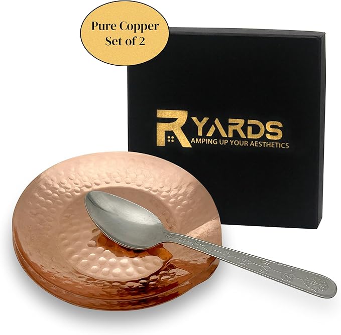 Copper Spoon Rest for Stove Top - Pack of 2 Hammered Copper Utensil Holder & Kitchen Accessories - Farmhouse Rustic Utensil Holder for Countertop - Act as Coffee Bean Tray, Jewelry Dish