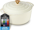 Zulay Kitchen 7.7 Quart Enameled Cast Iron Dutch Oven Pot with Lid – Premium Durability & Oven Safe up to 500°F – Heavy Duty Cookware Perfect for Bread Baking, Stews, Braising & Roasting – Ivory