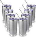 Volhoply 20oz Stainless Steel Tumbler with Lid and Straw Bulk 8 Pack,Double Wall Insulated Travel Iced Coffee Mug Fits Cup Holder,Powder Coated Cups for Hot/Cold Drinks,Gifts for Women（Gray,8 Set）