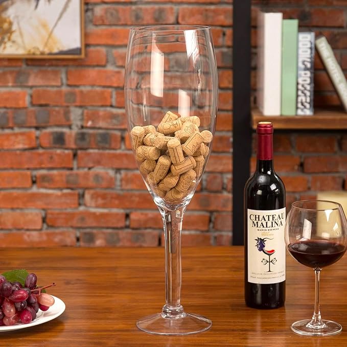 MyGift 20" Oversized Champagne Flute Glass Vase - Large Decorative Wine Cork Holder, Floral Centerpiece for Home, Bar, Wedding & Party Decor (Sturdy Freestanding Design)