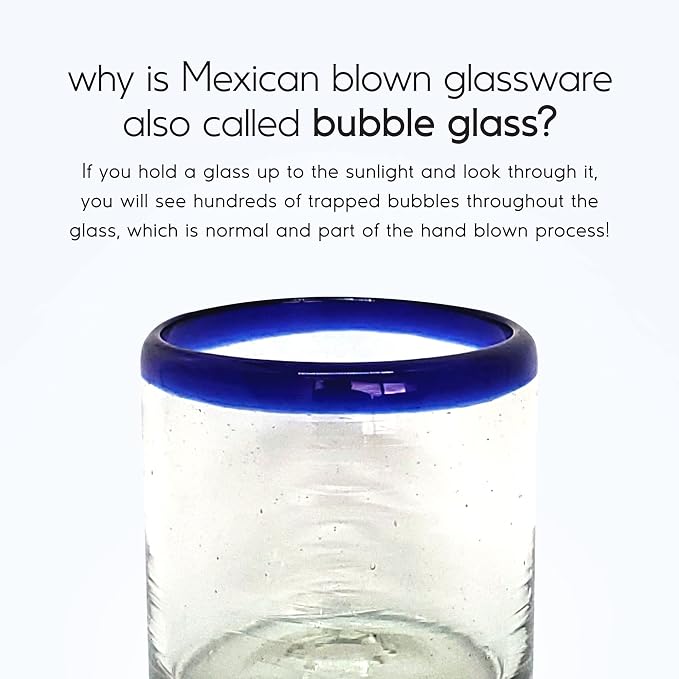 Cobalt Blue Rim 8 oz DOF Rock Glasses (set of 6), Recycled Glass, Lead-free, Toxin-Free (DOF Rocks)