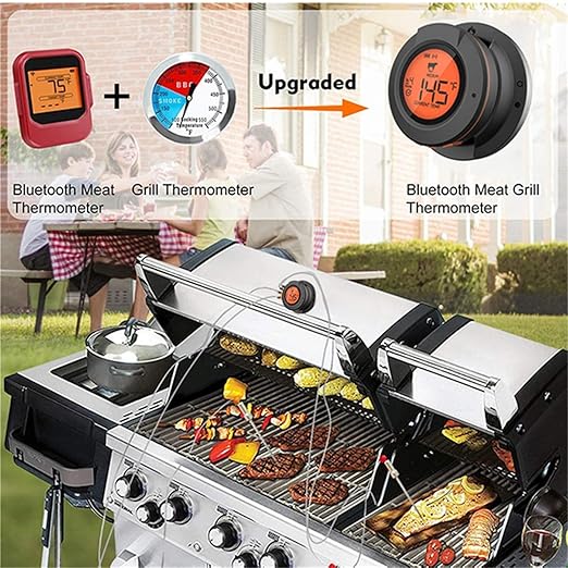 Bluetooth Digital Grill Thermometer, Smart Smoker Thermometer with 2 Meat Probes, Real Time Monitoring BBQ Meat Thermometer for Kamado Joe Grills Smoker Big Green Egg