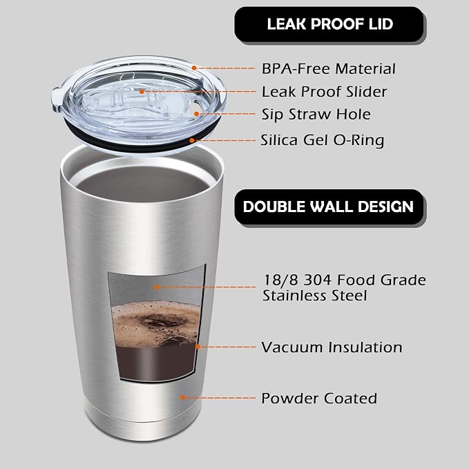 AIANJI 20oz Tumbler Bulk Stainless Steel Tumblers with Lid Vacuum Insulated Double Wall Travel Coffee Mug Powder Coated Tumbler Cup for Hot and Cold Drinks(Stainless Steel, 6 pack)