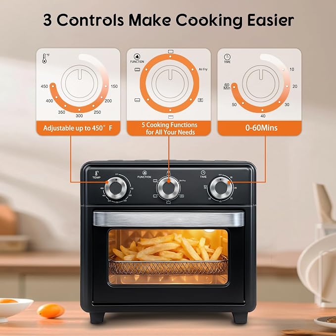 10QT Air Fryer Toaster Oven Combo, 3-Layer Cooking Air Fryer Oven with Visible Window, Countertop Airfryers with 5 in 1 Functions, Cooks 6 Toast slices at once, Compact capacity for small kitchen