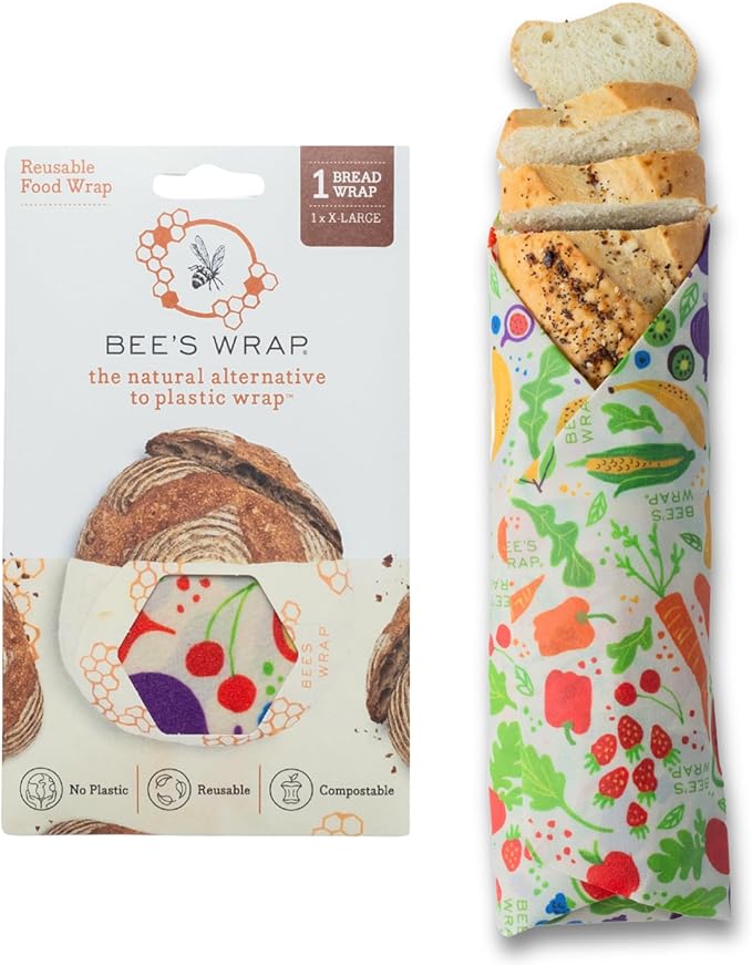 Bee's Wrap Beeswax Wraps for Bread - Beeswax Bread Wrap for Sourdough & Bread Storage - Plastic Free Made in USA Reusable Natural Food Wrap - Garden Party