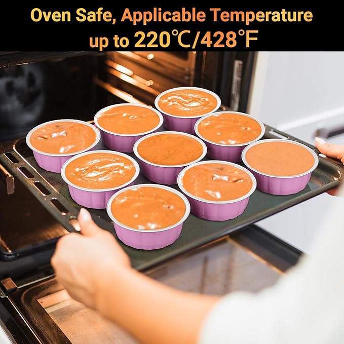 Beasea Aluminum Cups for Baking, 8 oz 100 Pack 3.9" 235ml Disposable Ramekins Bake Ramekin Cup Muffin Cupcake Baking Mini Pudding Cups for Party Wedding Birthday - Pink