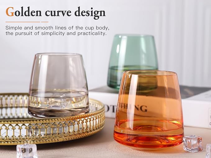 Stemless Colored Wine Glasses Set of 6-14oz Crystal Colorful Wine Glasses-Unique Hand Blown Muticolor Wine Glass Wedding gift set for wine lovers