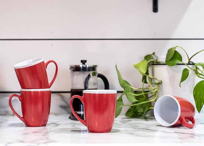 Elanze Designs Solid Color Red White Interior 16 ounce Matte Ceramic Mugs Matching Set of 4