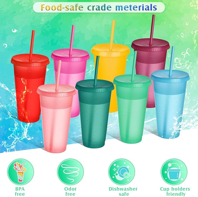 Honeydak 30 Pack Tumbler with Straw and Lid Bulk Cups for Gifts Glitter Plastic Coffee Cups 24-27 oz Reusable Water Bottle Iced Coffee Travel Mug Party Favors for Birthdays Travel (Assorted Color)
