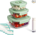 Glass Vacuum Sealable Container Set, 3 Containers, 10 Bag, Hand Pump