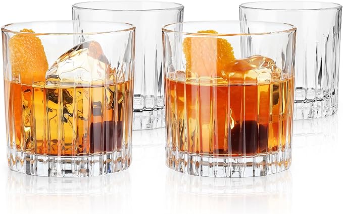 Viski Reserve Milo Crystal Old Fashioned Rocks Glasses, European Crafted Whiskey Glasses for Bourbon, Scotch, Cocktails, Barware Gifts for Men, Man Cave Essentials, Home Bar Glassware, 12 oz, Set of 4