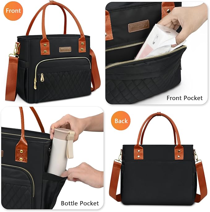 MIYCOO Lunch Bag Lunch Box Women - Leakproof Insulated Lunch Cooler Bag for Women - Large Lunch Tote Bags Adults, Black Orange