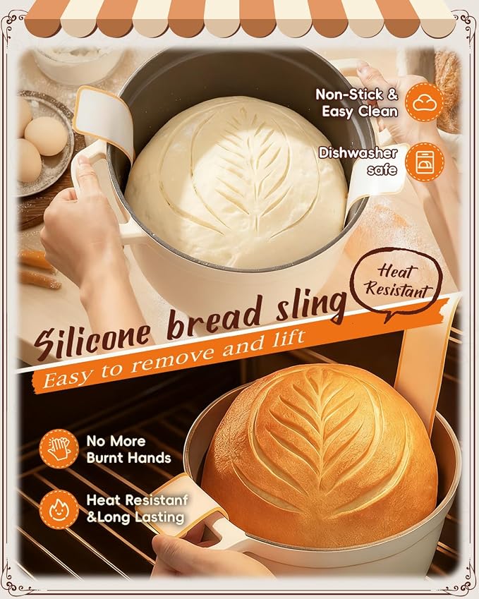 Complete Sourdough Starter Kit with Manual | Easy to Clean for Beginners | Sourdough Bread Baking Supplies with Round Bread Proofing Basket, Bread Sling, Starter Jar, Dough Whisk, Scrapers, Bag