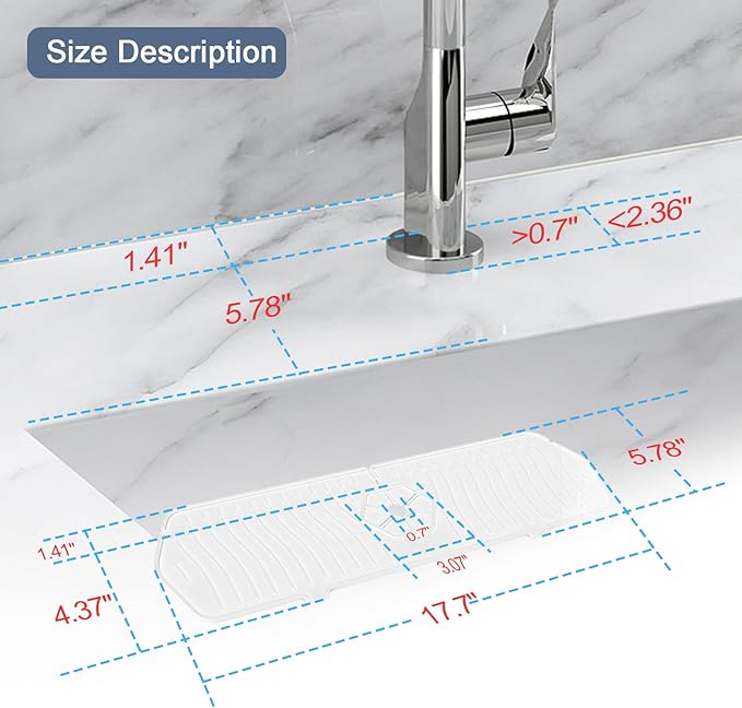 Faucet Guard - 90 Foldable Draining Mat for Kitchen Sink with 2 Drain Ports, White, 17.7"*5.66"