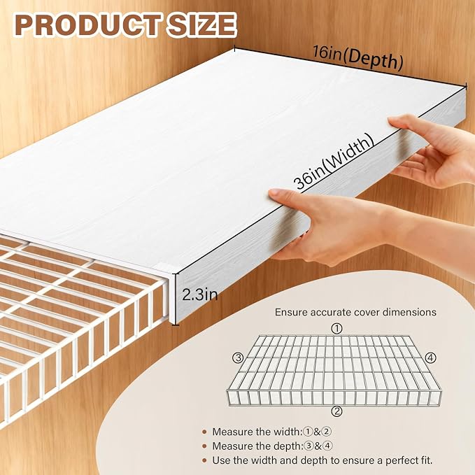 Wire Rack Covers for Shelves, 36*16 PVC inch Wires Shelf Cover, Shelfs Covers for Wire Shelving, Easy to cut Install Wires Shelf 0.31-inch Thick Moisture Durable Shelfs Liner for Kitchen, Pantry White