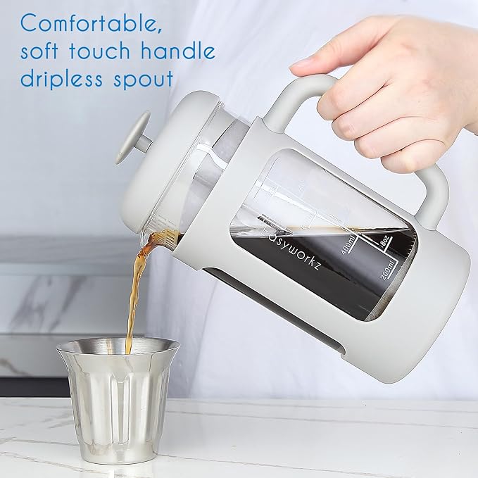 Easyworkz French Press 34 oz Coffee Tea Maker Bundled with Stainless Steel Double-Wall Espresso Cups