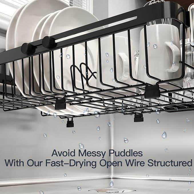 MAJALiS Dish Drying Rack Over The Sink with Utensil Holder | Expandable Stainless Steel Dish Drainer for Small Kitchen, Apartment, RV, Counter Space Saving, Perfect Fit, Rustproof