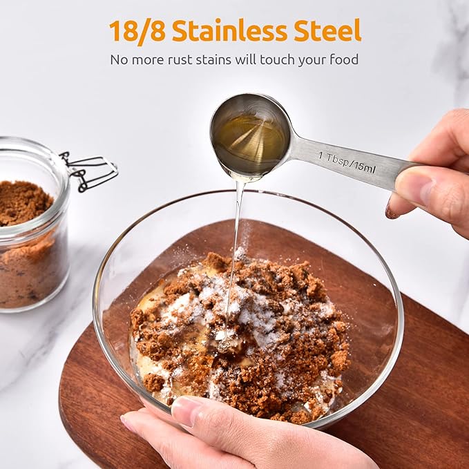 U-Taste 18/8 Stainless Steel Measuring Spoons Set of 6 and 600ºF Heat Resistant 13.76" Long, 3.63" Wide Wok Spatula for Kitchen Stir Fry (Aqua Sky)