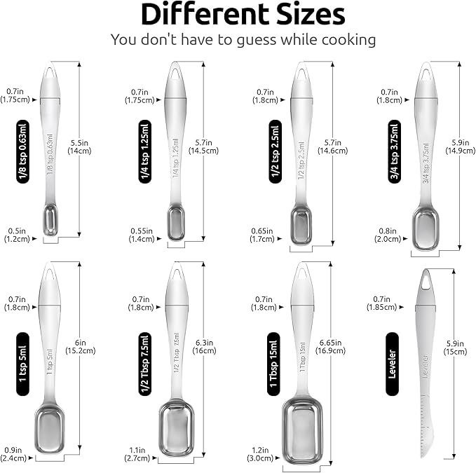 U-Taste 18/8 Stainless Steel Measuring Cups and Spoons Set of 10, and 18/8 Stainless Steel Square Measuring Spoons Set of 8 (Multicolor+Silver)