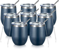 COMOOO 12oz Stainless Steel Wine Tumbler with Lid and Straw Double Wall Vacuum Insulated Wine Tumbler Cup Stemless for Hot and Cold Drinks, Coffee, Wine, Cocktails Navy, 8 Pack
