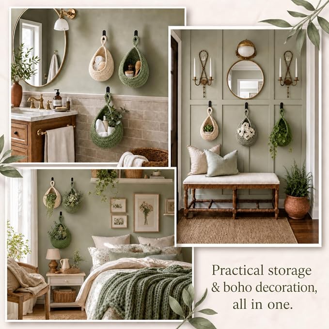 Honeydak Boho Decor Hanging Wall Baskets for Kitchen 3 Pack Teardrop Baskets with Hooks Storage Fruit Onion Vegetable Potato for Home 3 Sizes