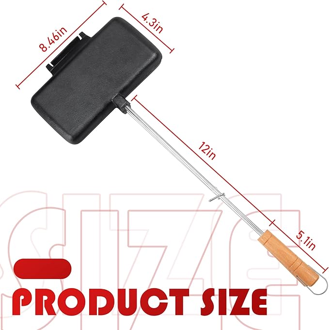 Double Pie Iron for Camping Cast Iron, Pre-seasoned Cast Iron Campfire Sandwich Maker, Mountain Pie Maker, Portable Campfire Cooking Equipment Camp Cooker