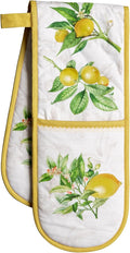 Maison d' Hermine Double Oven Mitts 100% Cotton 7"x35" Double Oven Mitt Heat Resistant BBQ Cooking Gloves with Loop Baking Grilling Gifts for Mothers Day Spring Summer (Limoncello)