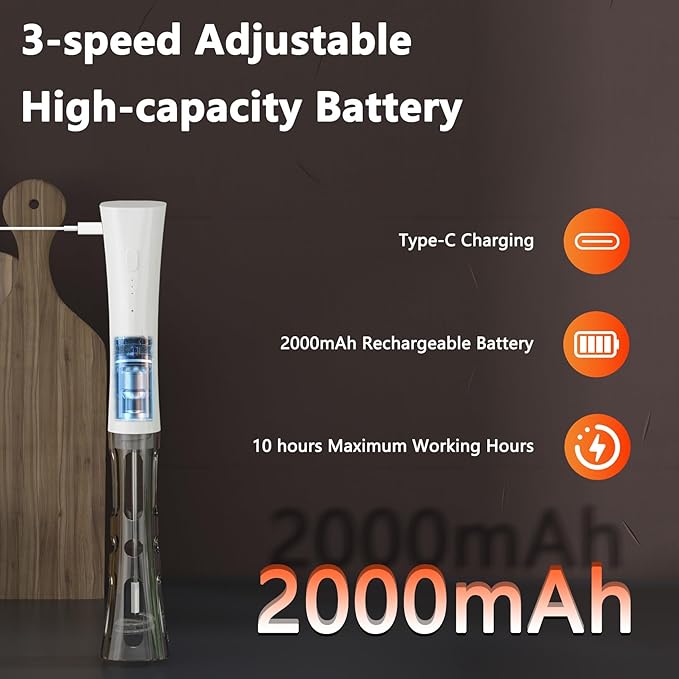 Milk Frother Wand Handheld for Coffee, 2000Mah Rechargeable Drink Mixer With Stand Whisk Cold Electric Foam Maker, 3 Speed Adjustable, Hand Free for Latte, Cappuccino, Matcha, Hot Chocolate, Egg