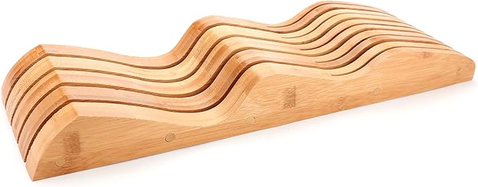 ROYALHOUSE Bamboo Knife Block Holder, 9 Knives Dock, In-Drawer Knife Drawer Organizer, Perfect for Home and Chefs, Premium Knife Holder, Gifts, Housewarming, Knives Not Included