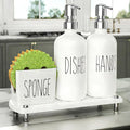 Cisily Kitchen Soap Dispenser Set Comes with Ceramics Sponge Holder, Gold Pumps, and Instant Dry Tray, Hand and Dish Soap Dispenser Set (4, Silver + White + Sponge Holder)