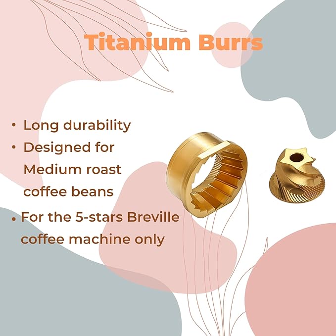Conical Grinder Upper Lower Burr Compatible with Breville Sage Barista Express Impress Espresso Touch Coffee Machines BES870/875/876/860-5 star (Titanium Gold)